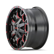 MAYHEM WARRIOR 8015 GLOSS BLACK MILLED PRISM RED 20x9