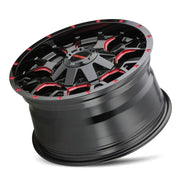 MAYHEM WARRIOR 8015 GLOSS BLACK MILLED PRISM RED 20x9