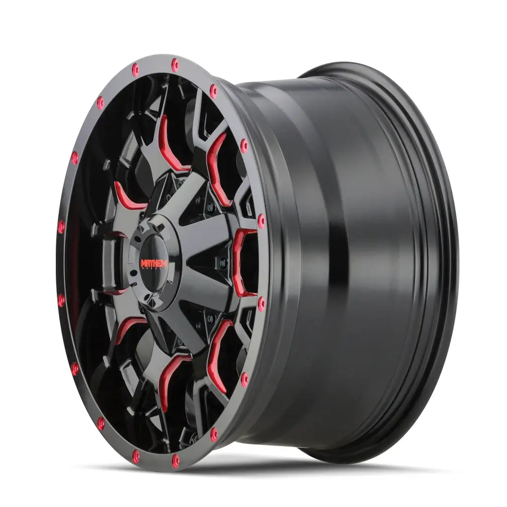 MAYHEM WARRIOR 8015 GLOSS BLACK MILLED PRISM RED 20x9