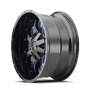 MAYHEM WARRIOR 8015 GLOSS BLACK MILLED PRISM BLUE 17x9