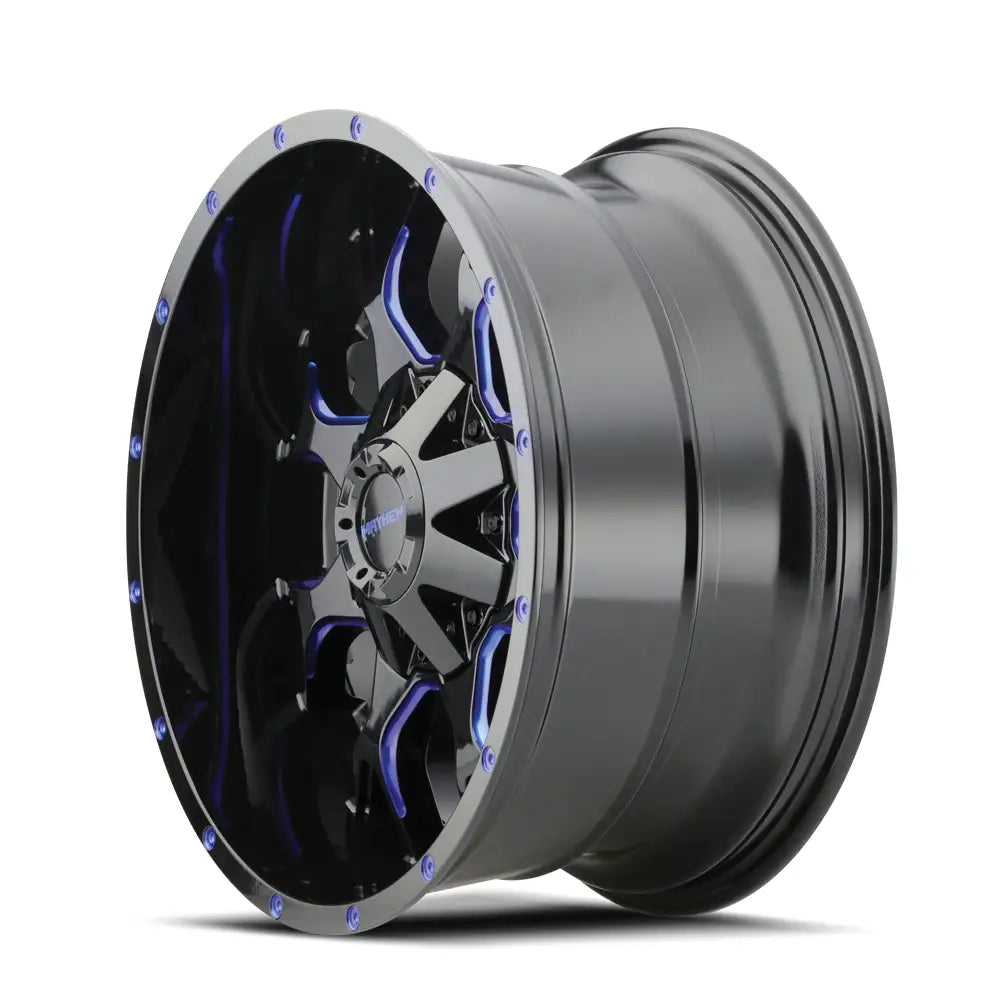 MAYHEM WARRIOR 8015 GLOSS BLACK MILLED PRISM BLUE 17x9