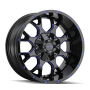 MAYHEM WARRIOR 8015 GLOSS BLACK MILLED PRISM BLUE 17x9