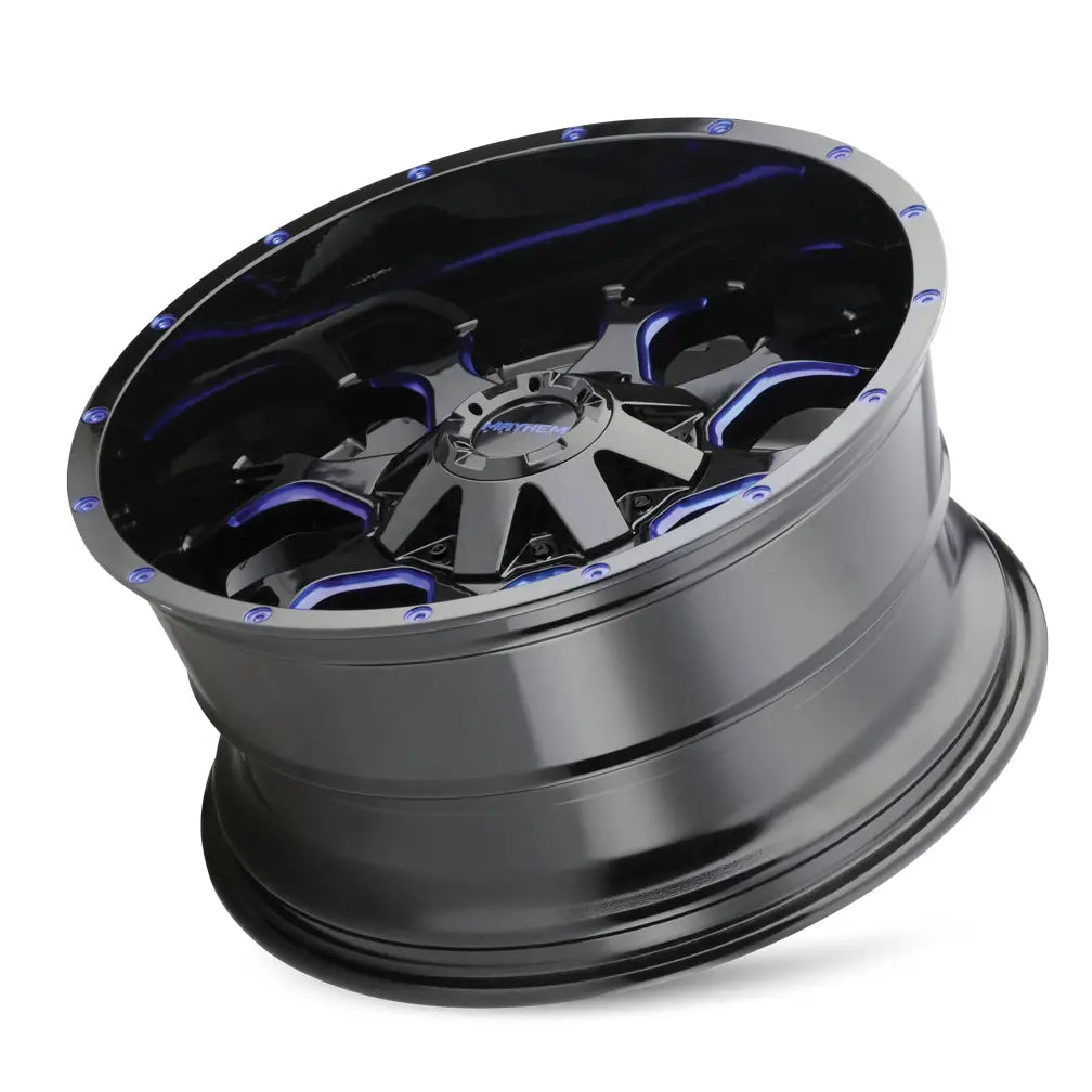 MAYHEM WARRIOR 8015 GLOSS BLACK MILLED PRISM BLUE 17x9