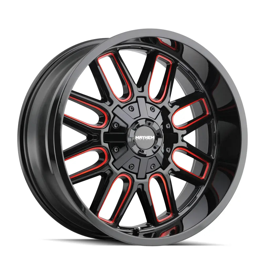 MAYHEM COGENT 8107 GLOSS BLACK MILLED PRISM RED 18x9 8x170